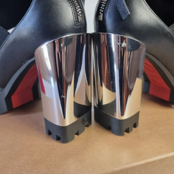 Christian Louboutin Patrouiagoma Platform Black & Nickel Sz. 38 W/elastic Straps - Picture 6 of 14